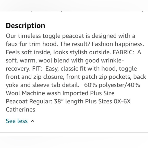 NWT Wool Blend Hooded Toggle Coat 3X - Picture 10 of 10